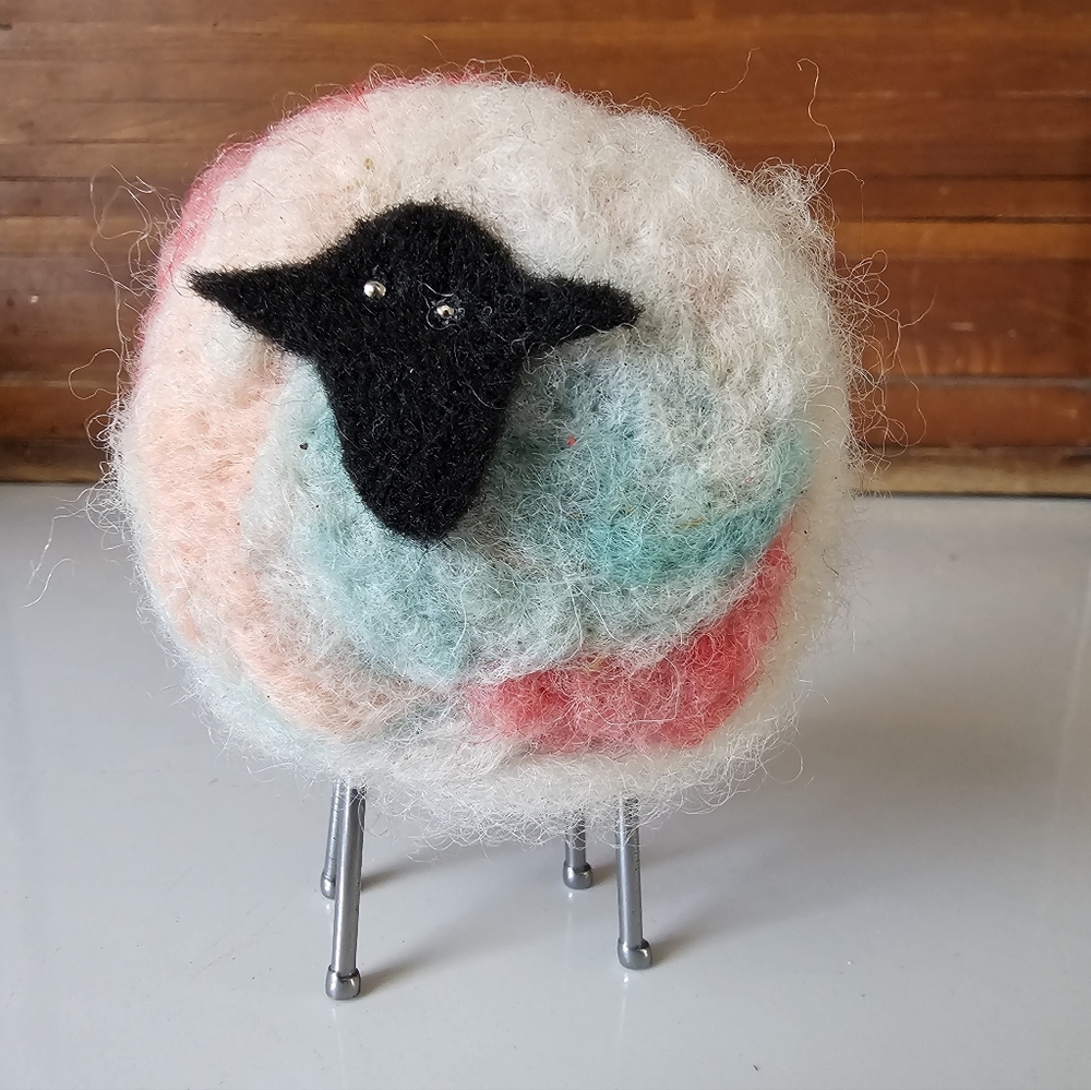 Handmade Pink White And Blue Shetland Wool Sheep Figurine New